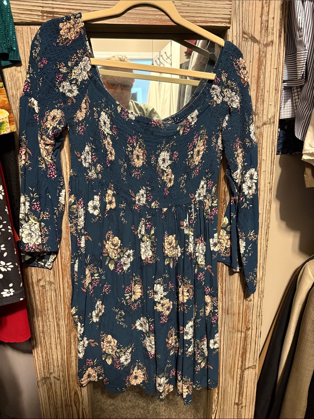 Women’s Teal Floral Scoop-Neck Dress